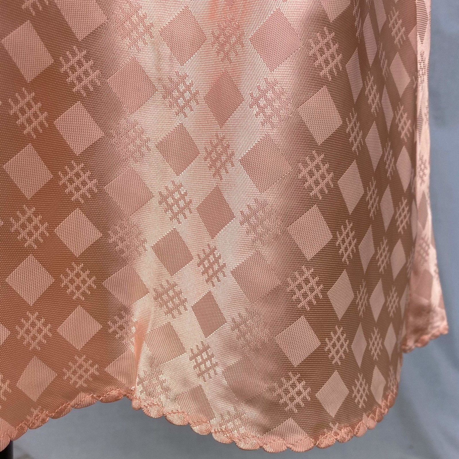 Vintage 1940's Slip | Rich Blush Pink Rayon Satin with Geometric Damask | Size M, LG | Never Worn - Daggers & Dames