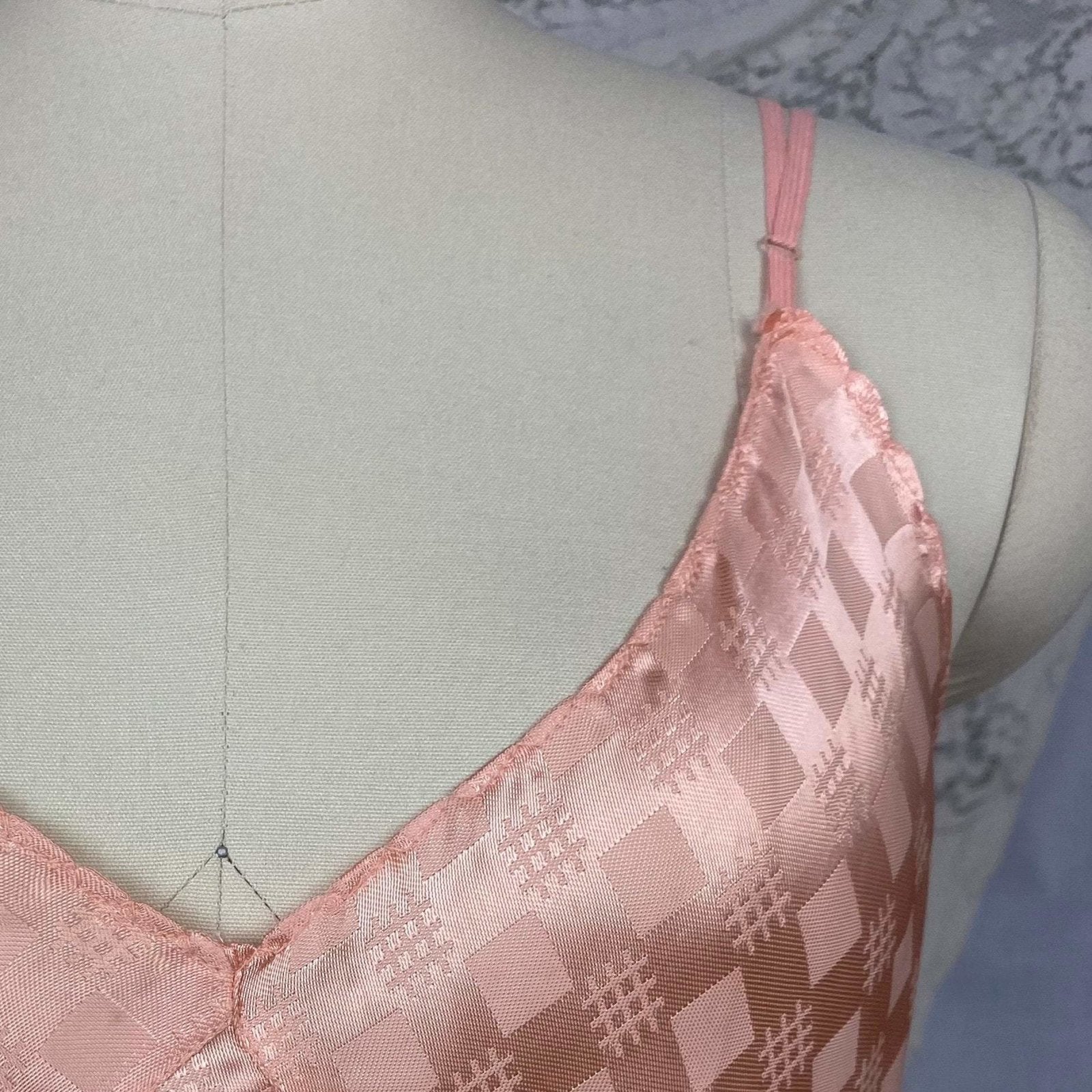 Vintage 1940's Slip | Rich Blush Pink Rayon Satin with Geometric Damask | Size M, LG | Never Worn - Daggers & Dames