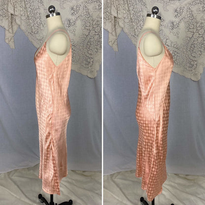 Vintage 1940's Slip | Rich Blush Pink Rayon Satin with Geometric Damask | Size M, LG | Never Worn - Daggers & Dames
