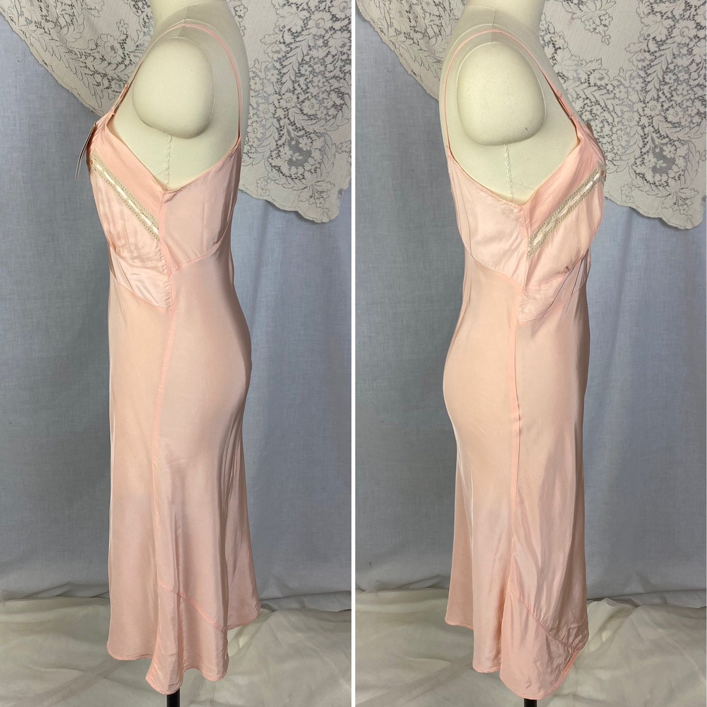 Vintage 1940's Slip | Rich Blush Pink Rayon with Nude Lace | Size 34 Bust, S | Tru-Form, New with Tags - Daggers & Dames