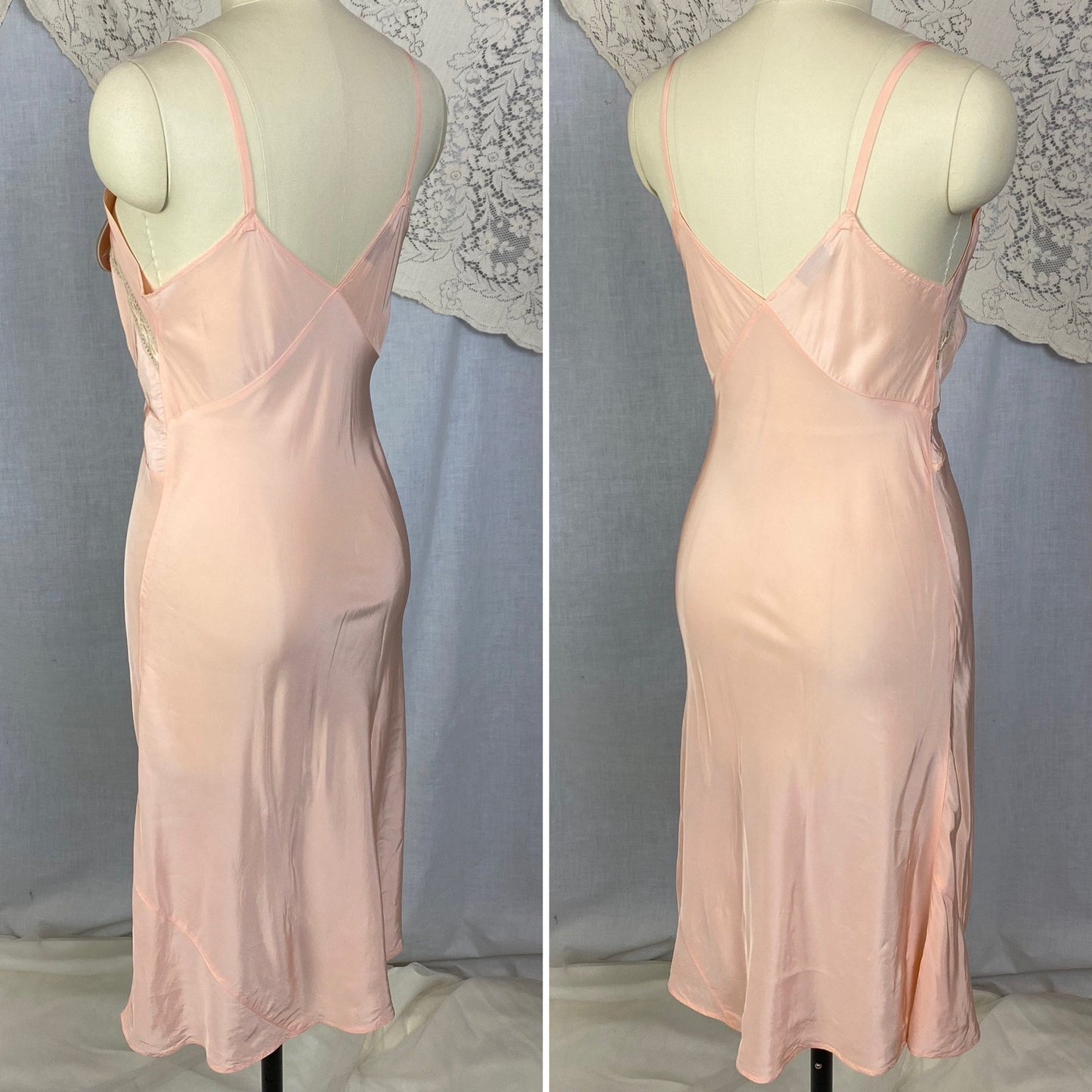 Vintage 1940's Slip | Rich Blush Pink Rayon with Nude Lace | Size 34 Bust, S | Tru-Form, New with Tags - Daggers & Dames