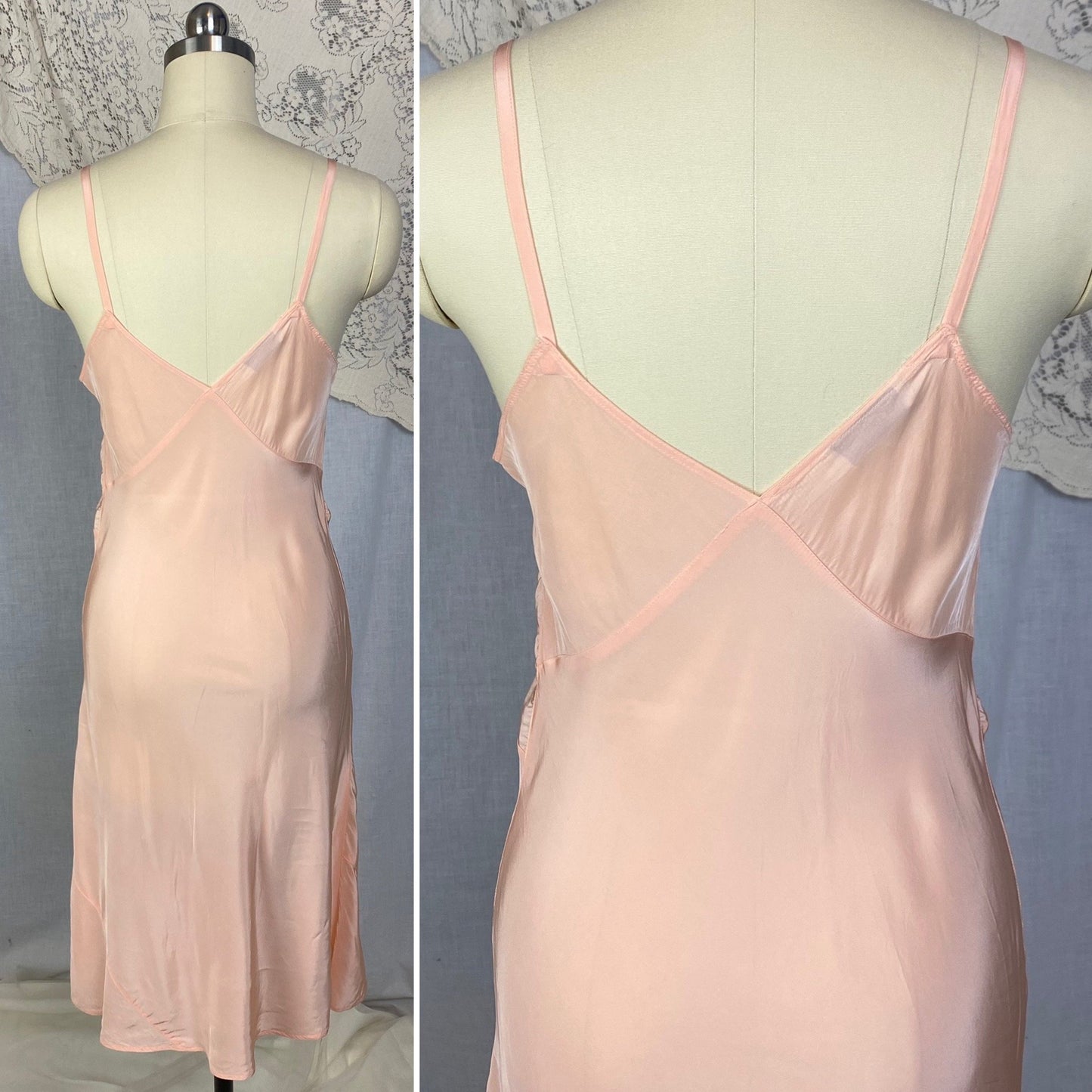 Vintage 1940's Slip | Rich Blush Pink Rayon with Nude Lace | Size 34 Bust, S | Tru-Form, New with Tags - Daggers & Dames