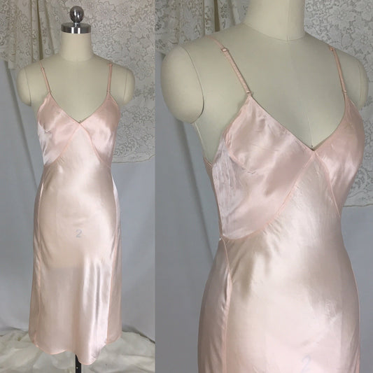Vintage 1940's Slip | Rich Pearly Pink Rayon Satin with Deep Bias Cut | Miss Swank | Size XS - Daggers & Dames