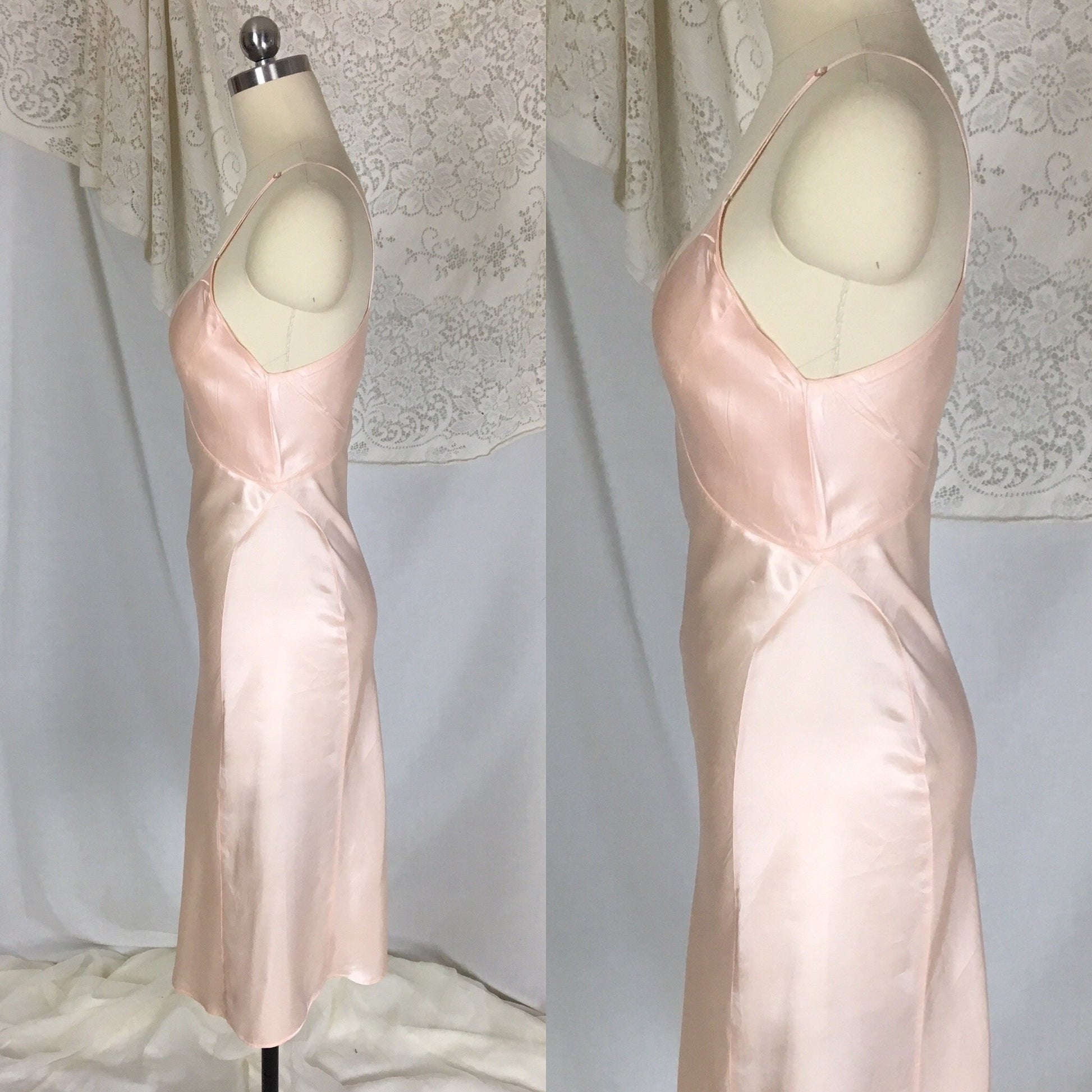 Vintage 1940's Slip | Rich Pearly Pink Rayon Satin with Deep Bias Cut | Miss Swank | Size XS - Daggers & Dames
