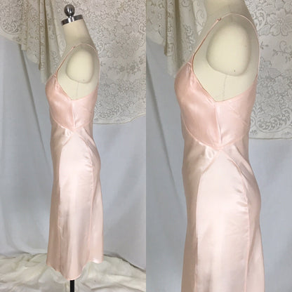 Vintage 1940's Slip | Rich Pearly Pink Rayon Satin with Deep Bias Cut | Miss Swank | Size XS - Daggers & Dames