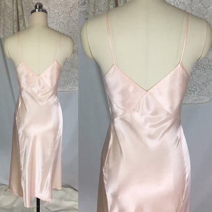 Vintage 1940's Slip | Rich Pearly Pink Rayon Satin with Deep Bias Cut | Miss Swank | Size XS - Daggers & Dames