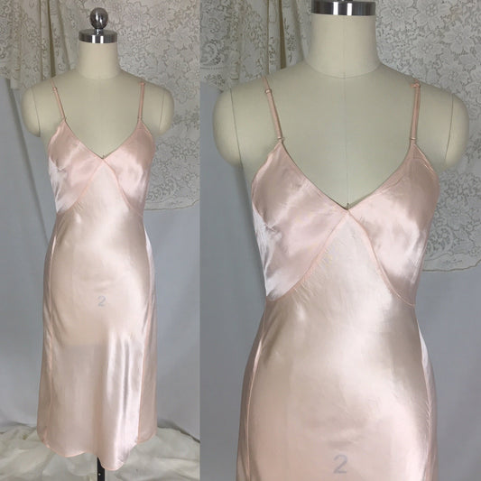 Vintage 1940's Slip | Rich Pearly Pink Rayon Satin with Deep Bias Cut | Miss Swank | Size XS - Daggers & Dames