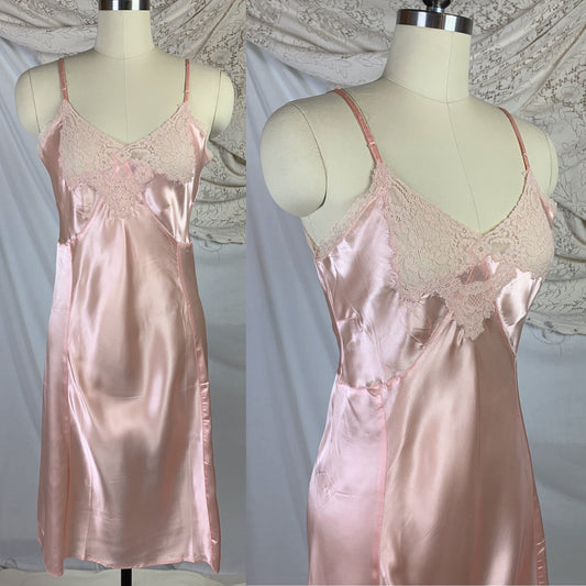Vintage 1940's Slip | Rich Rose Gold Rayon Satin with Embroidered Alençon Lace | Lady Doretta -New Old Stock | Size SM - Daggers & Dames