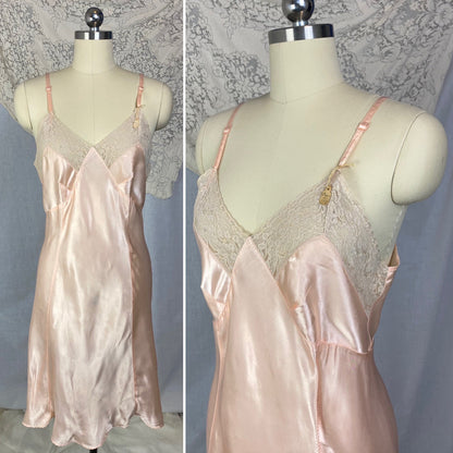 Vintage 1940's Slip | Rose Gold Pink Rayon Satin with Lace | Size M/LG | ChamaLea -New with Tag - Daggers & Dames