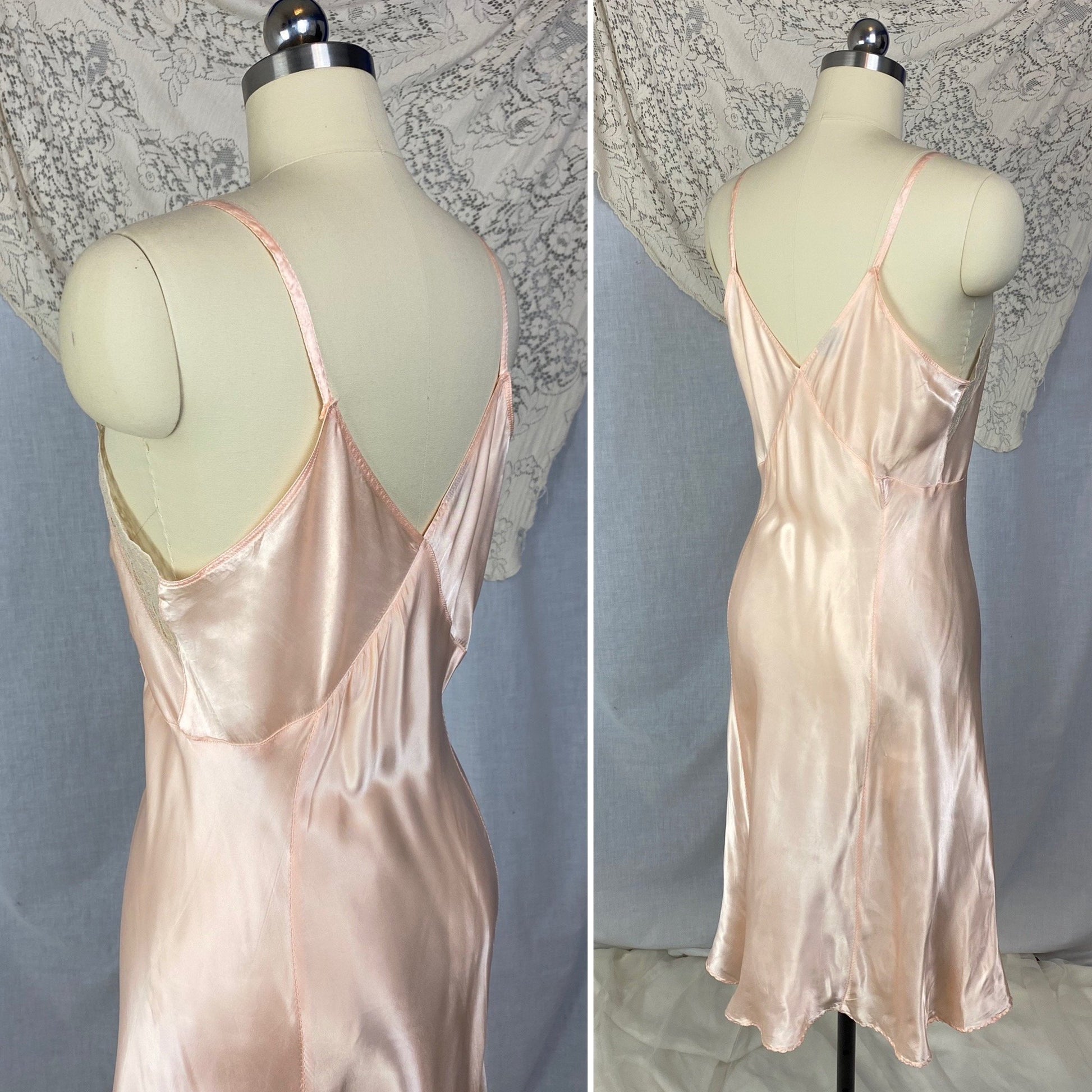 Vintage 1940's Slip | Rose Gold Pink Rayon Satin with Lace | Size M/LG | ChamaLea -New with Tag - Daggers & Dames