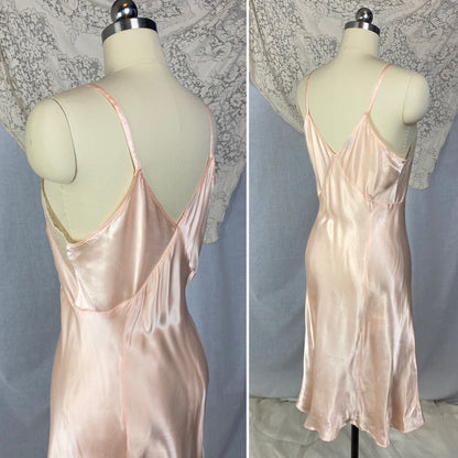 Vintage 1940's Slip | Rose Gold Pink Rayon Satin with Lace | Size M/LG | ChamaLea -New with Tag - Daggers & Dames