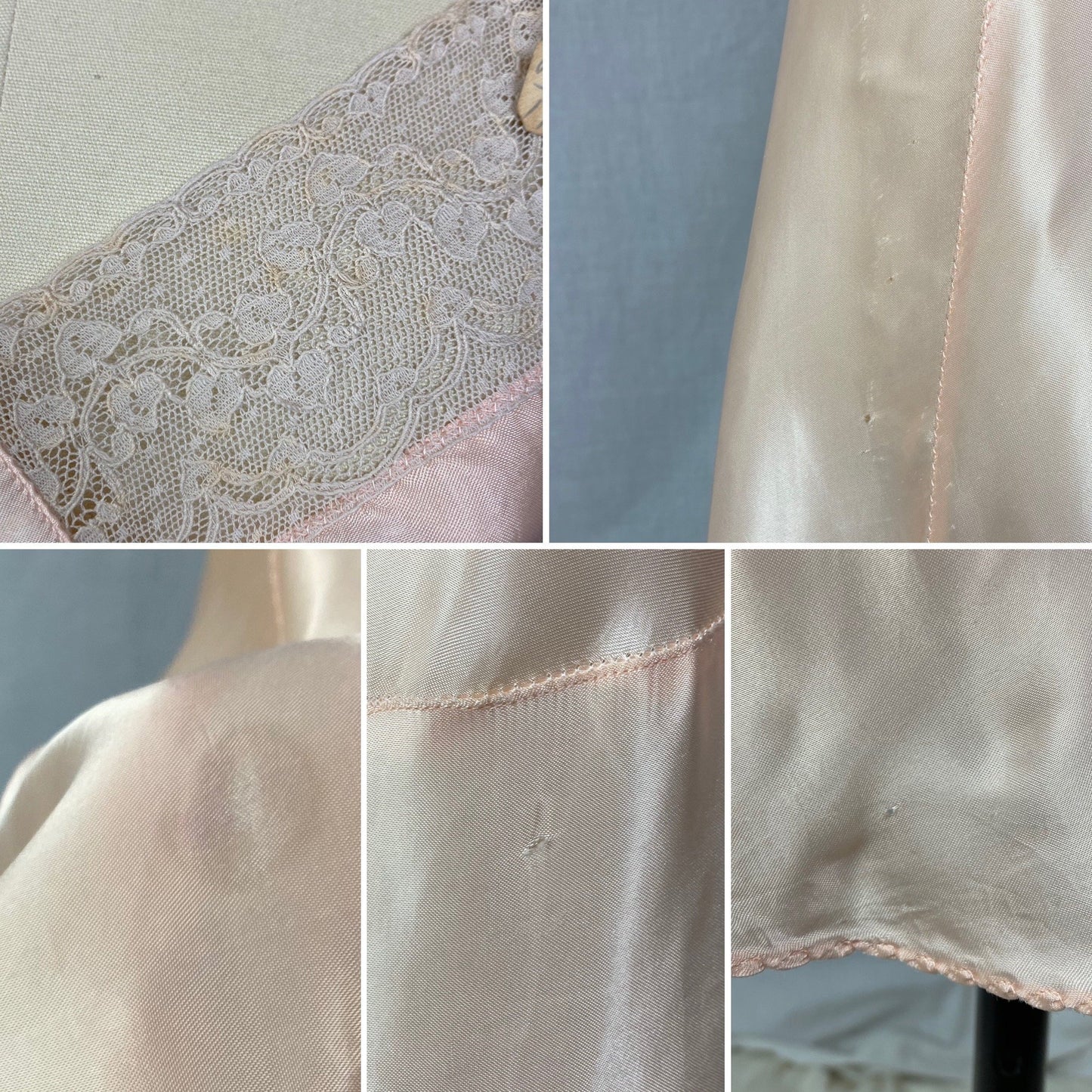 Vintage 1940's Slip | Rose Gold Pink Rayon Satin with Lace | Size M/LG | ChamaLea -New with Tag - Daggers & Dames