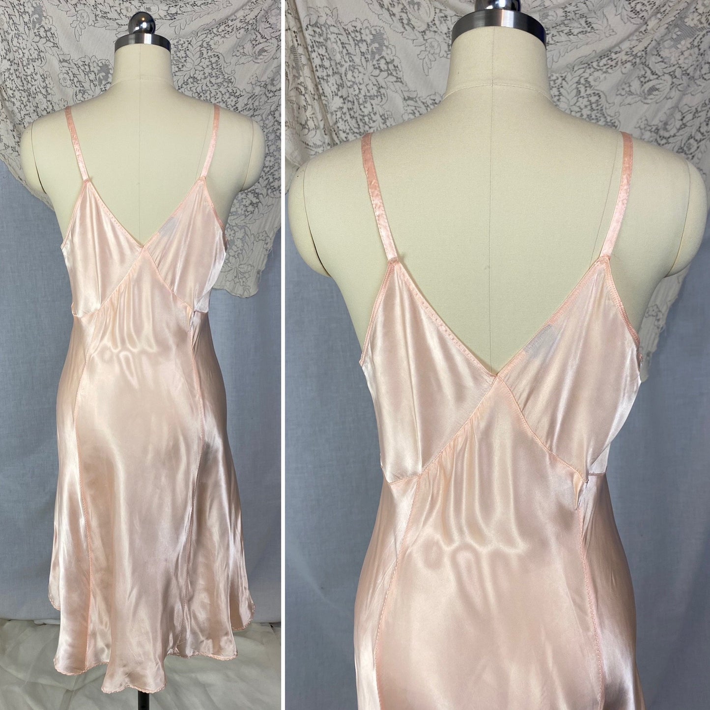 Vintage 1940's Slip | Rose Gold Pink Rayon Satin with Lace | Size M/LG | ChamaLea -New with Tag - Daggers & Dames