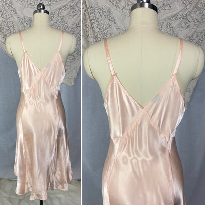 Vintage 1940's Slip | Rose Gold Pink Rayon Satin with Lace | Size M/LG | ChamaLea -New with Tag - Daggers & Dames