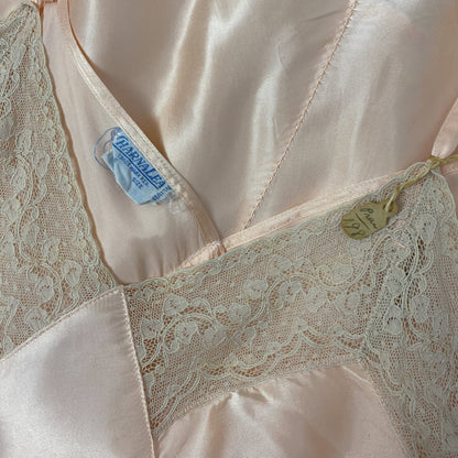Vintage 1940's Slip | Rose Gold Pink Rayon Satin with Lace | Size M/LG | ChamaLea -New with Tag - Daggers & Dames