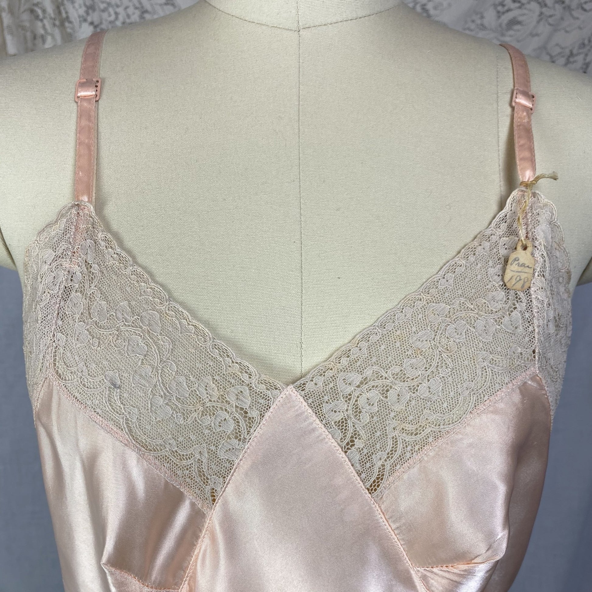 Vintage 1940's Slip | Rose Gold Pink Rayon Satin with Lace | Size M/LG | ChamaLea -New with Tag - Daggers & Dames