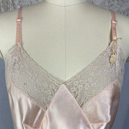 Vintage 1940's Slip | Rose Gold Pink Rayon Satin with Lace | Size M/LG | ChamaLea -New with Tag - Daggers & Dames
