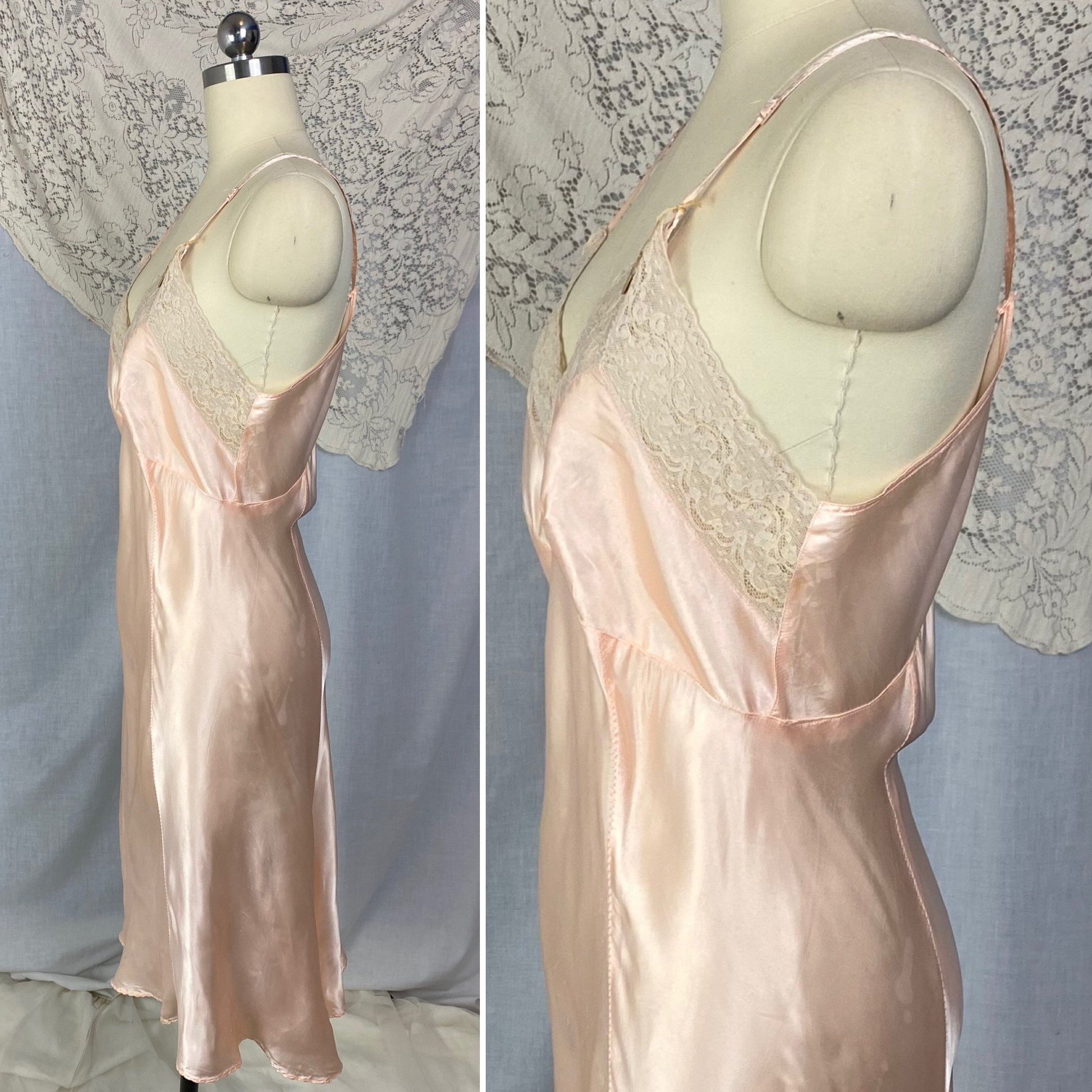 Vintage 1940's Slip | Rose Gold Pink Rayon Satin with Lace | Size M/LG | ChamaLea -New with Tag - Daggers & Dames