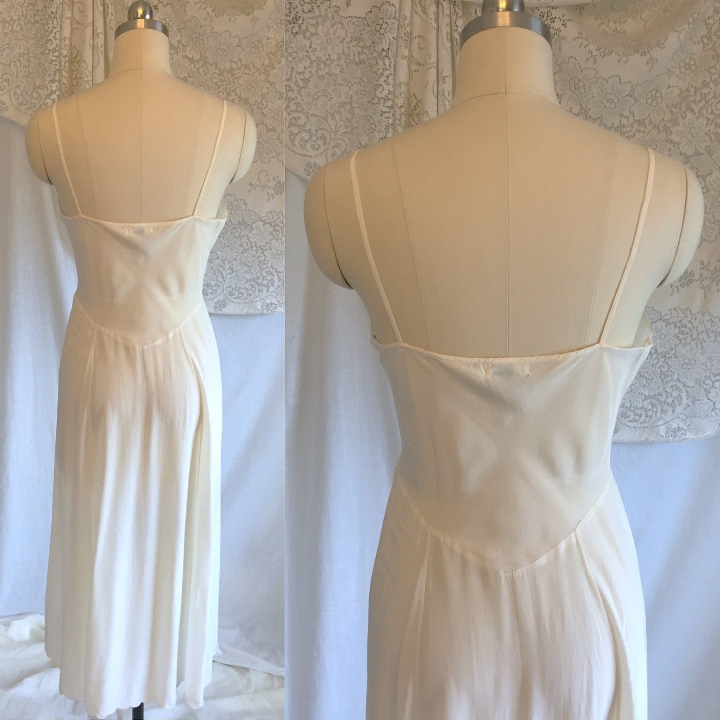 Vintage 1940's Slip | Sheer White Rayon with Tulle Inserts & Filigree Embroidery | Laros | Size XS - Daggers & Dames