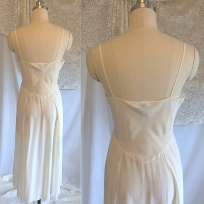 Vintage 1940's Slip | Sheer White Rayon with Tulle Inserts & Filigree Embroidery | Laros | Size XS - Daggers & Dames
