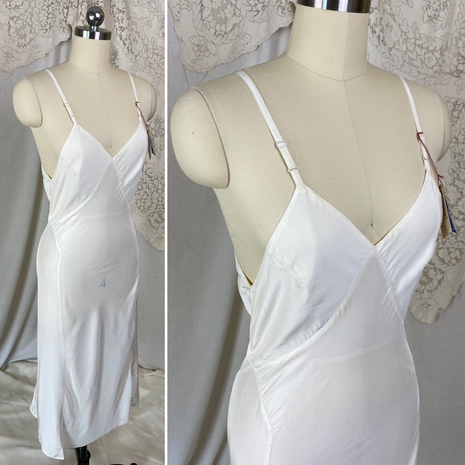 Vintage 1940's Slip | Silky White Rayon | Size S | Miss Swank New with Tags - Daggers & Dames