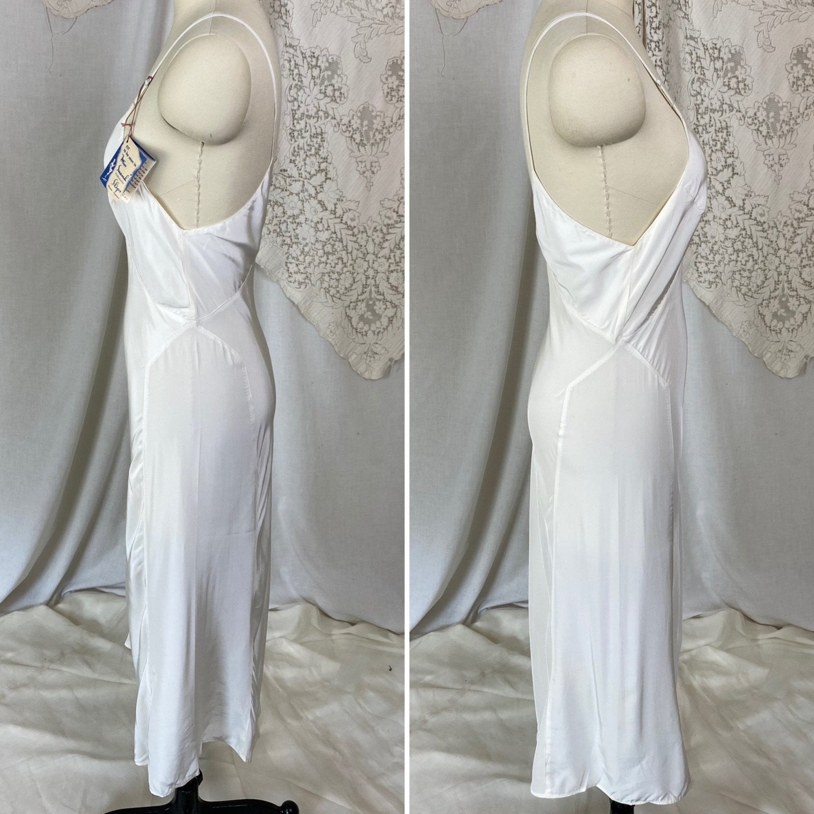 Vintage 1940's Slip | Silky White Rayon | Size S | Miss Swank New with Tags - Daggers & Dames