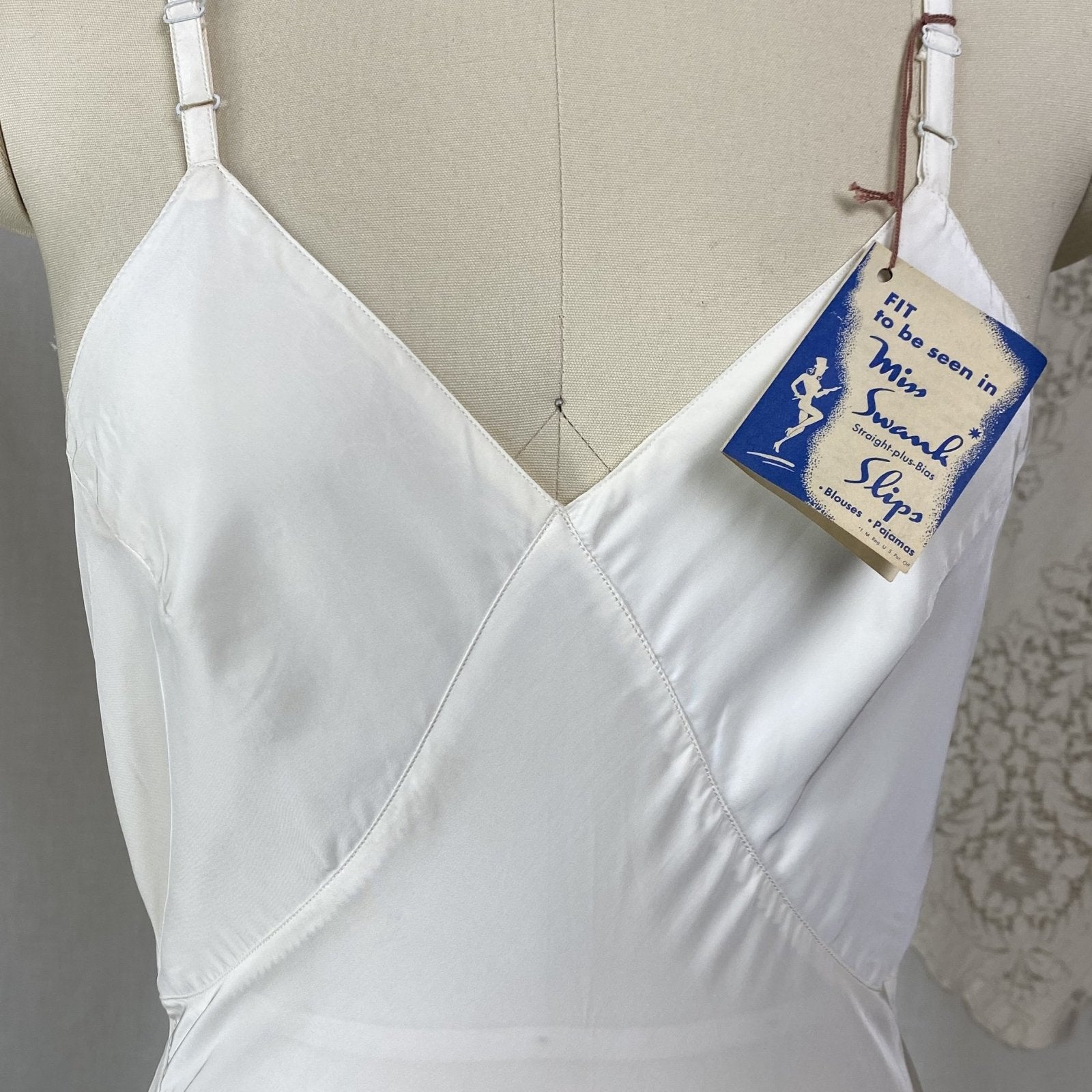 Vintage 1940's Slip | Silky White Rayon | Size S | Miss Swank New with Tags - Daggers & Dames