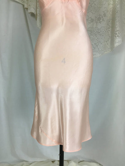 Vintage 1940's Slip | Size XS | Light Rose Pink Silky Rayon Satin with Entredeux Stitching | Movie Star - Daggers & Dames