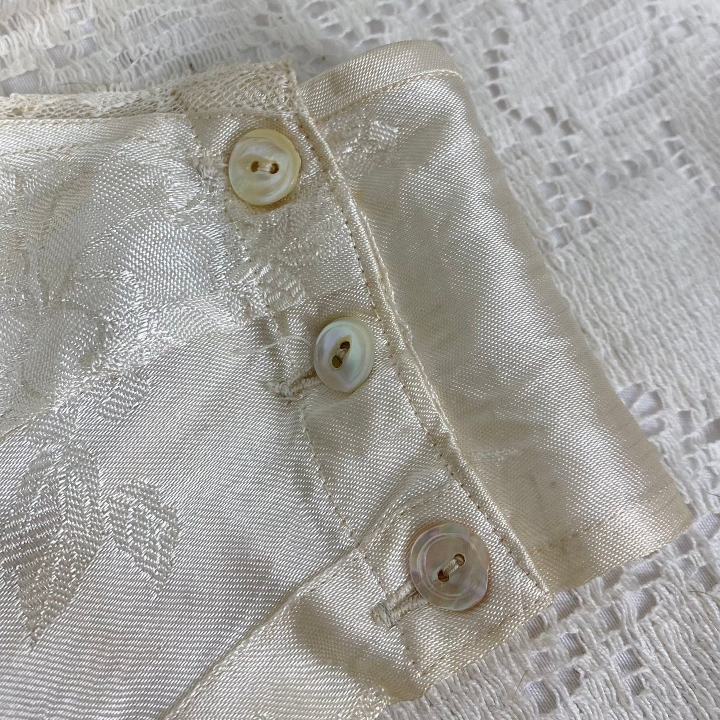 Vintage 1940's Souvenir Bralette & Panty Lingerie Set | Silky Ivory Rayon Satin Damask with Don't Touch Novelty Print | Size XS - Daggers & Dames