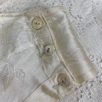 Vintage 1940's Souvenir Bralette & Panty Lingerie Set | Silky Ivory Rayon Satin Damask with Don't Touch Novelty Print | Size XS - Daggers & Dames
