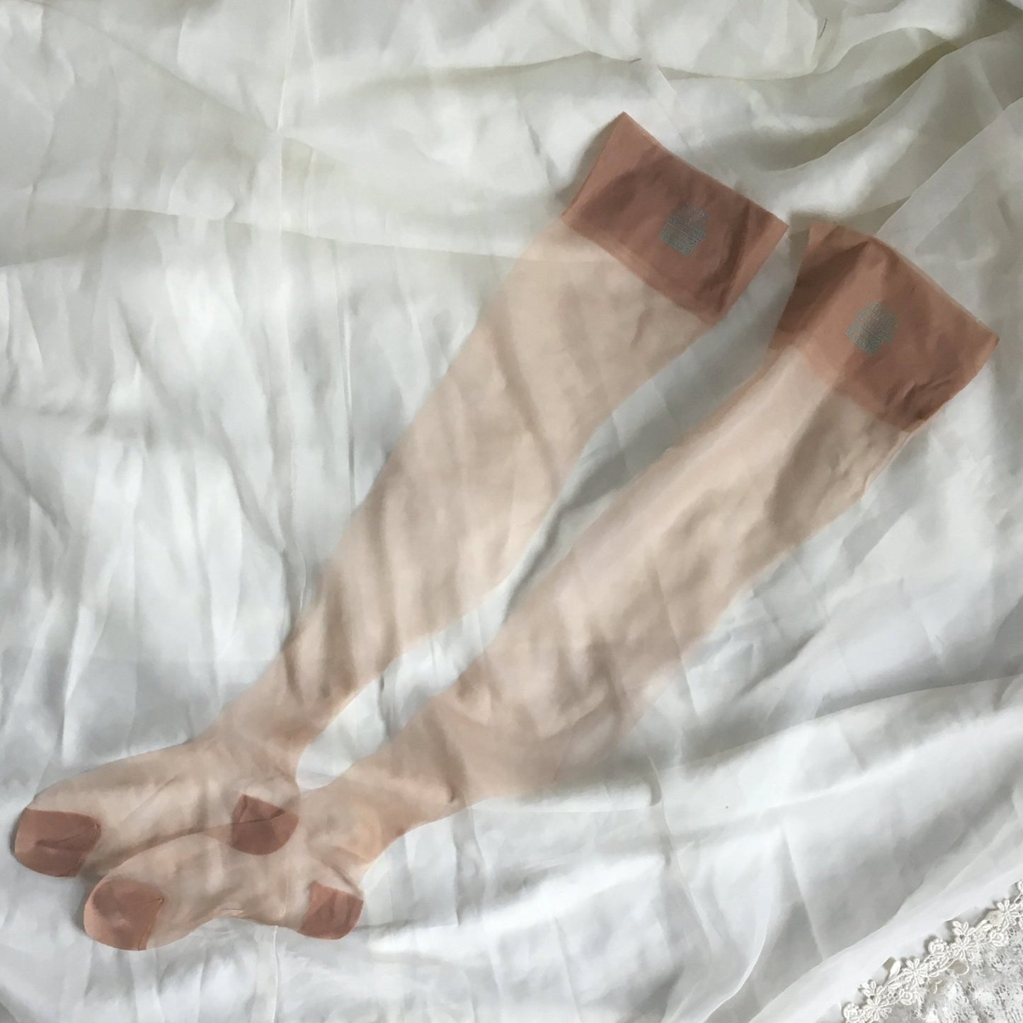 VIntage 1940's Stockings | Nude 'Mist' Silky Nylon | New in Box, 1 Pair | Gaymode | Pinup Thigh High Tights | Size 9.5 - Daggers & Dames
