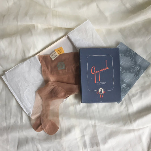 VIntage 1940's Stockings | Nude 'Mist' Silky Nylon | New in Box, 1 Pair | Gaymode | Pinup Thigh High Tights | Size 9.5 - Daggers & Dames