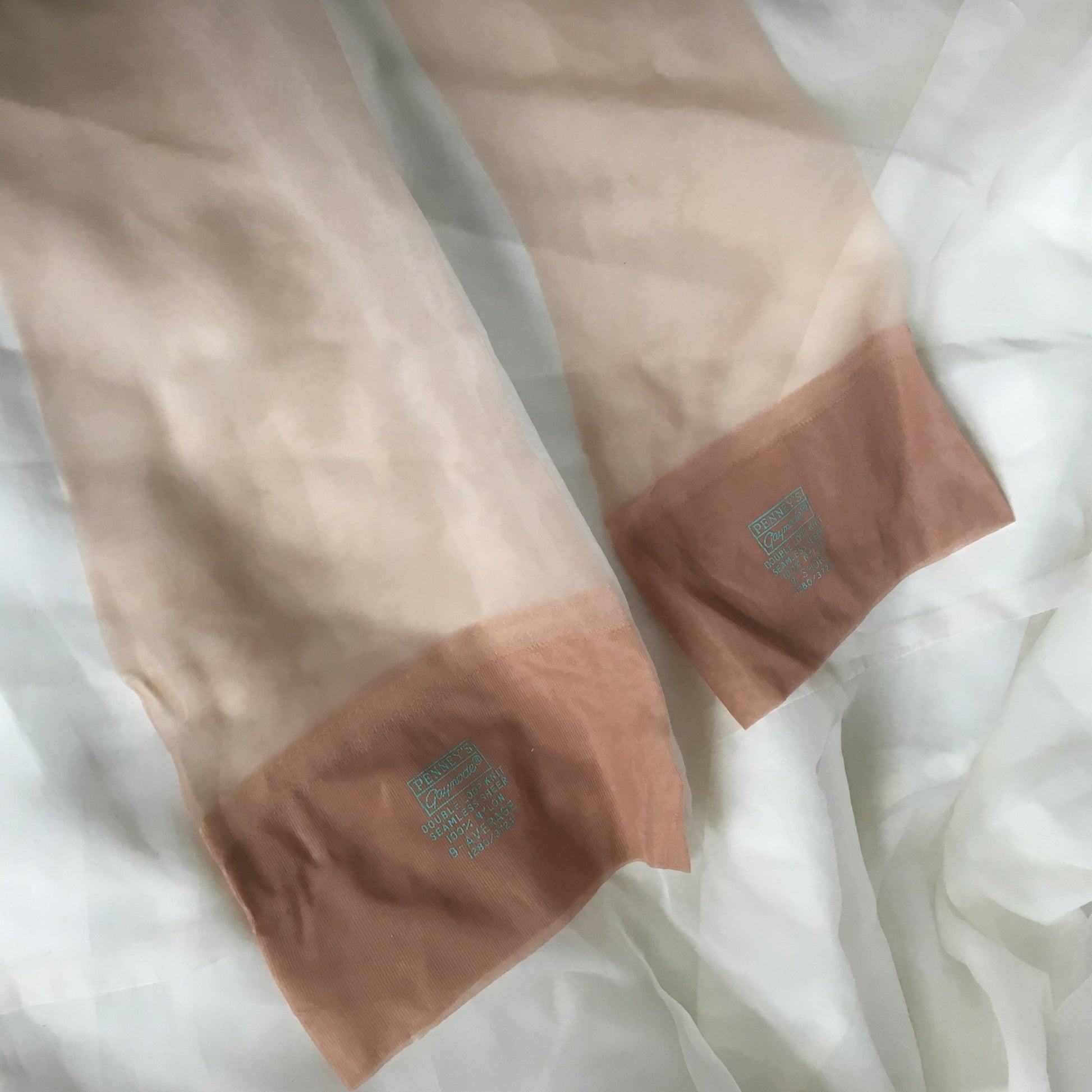 VIntage 1940's Stockings | Nude 'Mist' Silky Nylon | New in Box, 1 Pair | Gaymode | Pinup Thigh High Tights | Size 9.5 - Daggers & Dames
