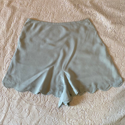 Vintage 1940's Tap Pants | Hand Stitched Pastel Blue Silk Crepe with Scalloped Hem | Size XS | Elizabeth Arden - Daggers & Dames
