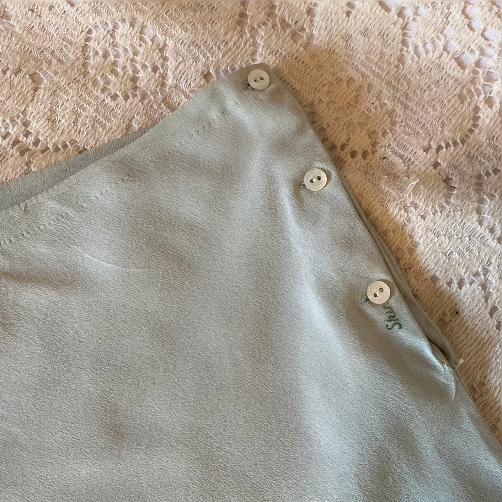 Vintage 1940's Tap Pants | Hand Stitched Pastel Blue Silk Crepe with Scalloped Hem | Size XS | Elizabeth Arden - Daggers & Dames