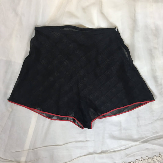 Vintage 1940's Tap Pants | Sheer Black Plaid Pattern Rayon Chiffon with Red Piped Hems | Size SM, MED - Daggers & Dames