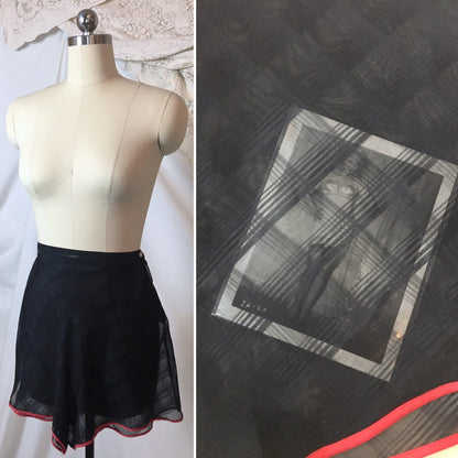 Vintage 1940's Tap Pants | Sheer Black Plaid Pattern Rayon Chiffon with Red Piped Hems | Size SM, MED - Daggers & Dames