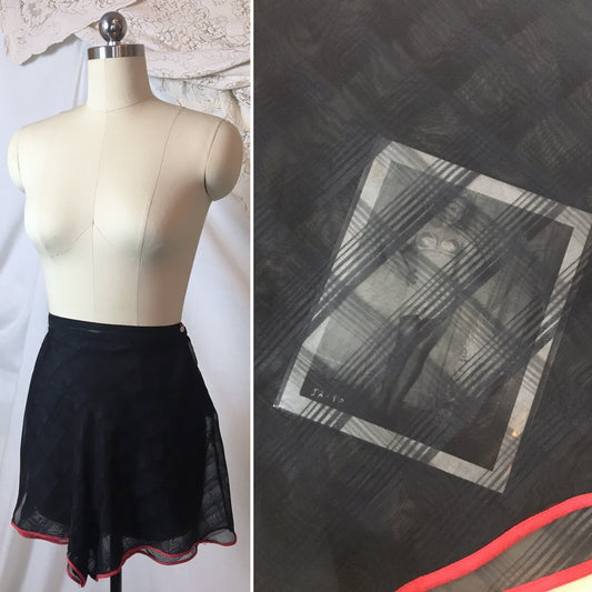 Vintage 1940's Tap Pants | Sheer Black Plaid Pattern Rayon Chiffon with Red Piped Hems | Size SM, MED - Daggers & Dames