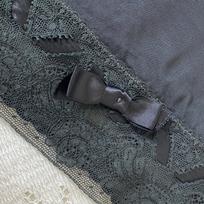 Vintage 1940's Tap Pants | Sheer Black Rayon Chiffon with Lace & Satin Ribbon Bows| Size XS Never Worn - Daggers & Dames