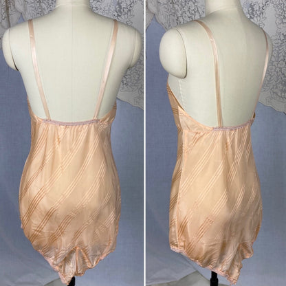 Vintage 1940's Teddy Chemise | Peach Silk with Satin Damask Stripes | Size S, M | Streamline -Never Worn - Daggers & Dames