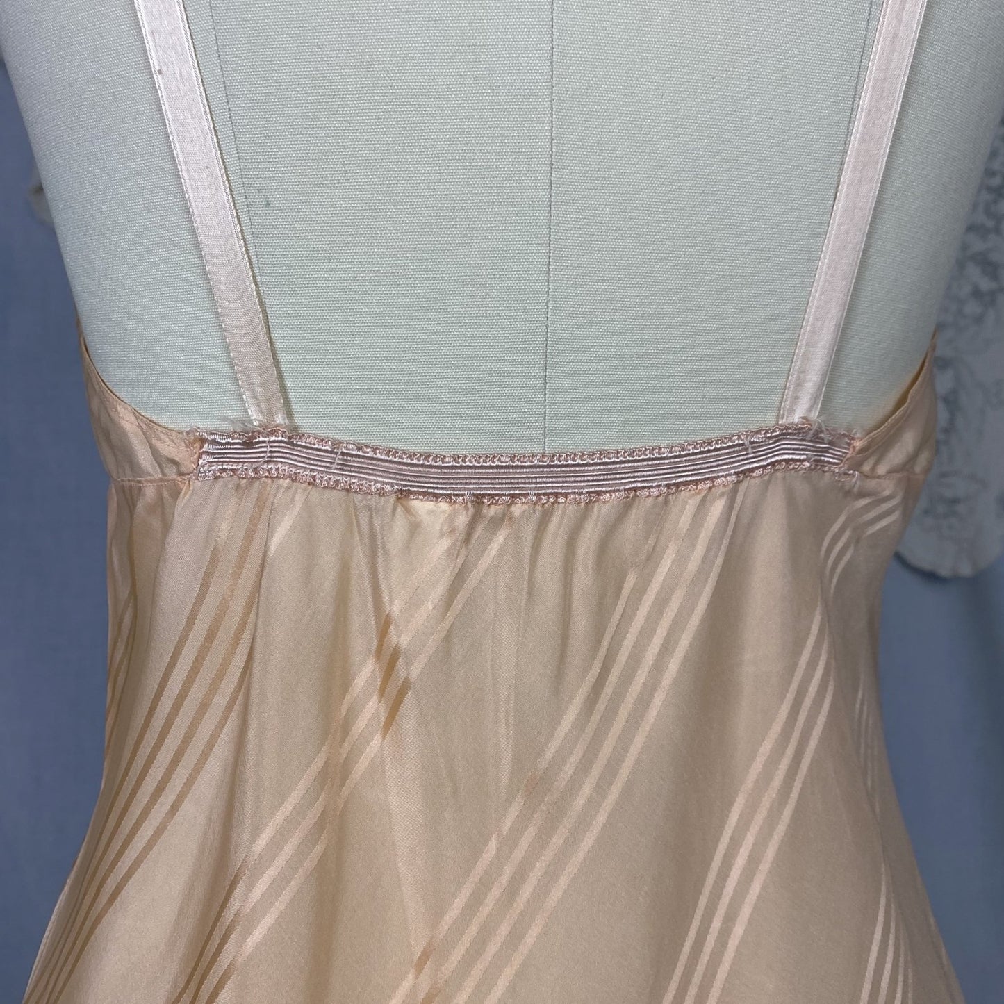 Vintage 1940's Teddy Chemise | Peach Silk with Satin Damask Stripes | Size S, M | Streamline -Never Worn - Daggers & Dames
