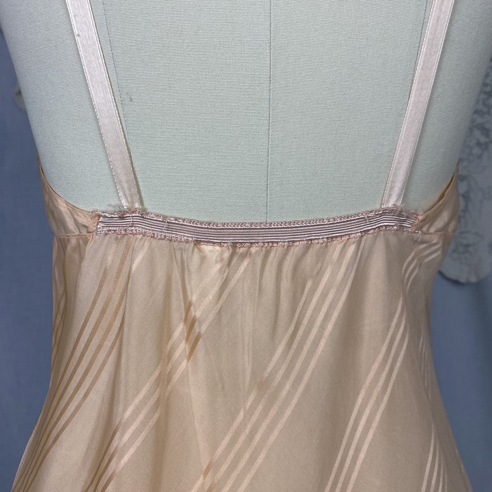 Vintage 1940's Teddy Chemise | Peach Silk with Satin Damask Stripes | Size S, M | Streamline -Never Worn - Daggers & Dames