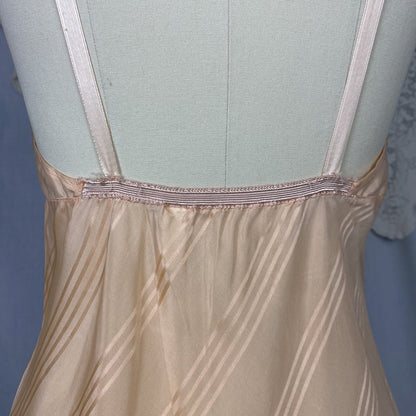 Vintage 1940's Teddy Chemise | Peach Silk with Satin Damask Stripes | Size S, M | Streamline -Never Worn - Daggers & Dames