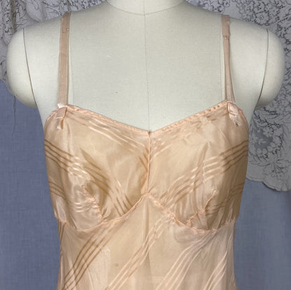 Vintage 1940's Teddy Chemise | Peach Silk with Satin Damask Stripes | Size S, M | Streamline -Never Worn - Daggers & Dames