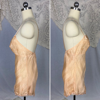Vintage 1940's Teddy Chemise | Peach Silk with Satin Damask Stripes | Size S, M | Streamline -Never Worn - Daggers & Dames