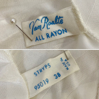 Vintage 1940's Teddy Chemise | Silky White Rayon Knit with Satin Stripes | Size M, LG | Stryps by Van Raalte - Daggers & Dames