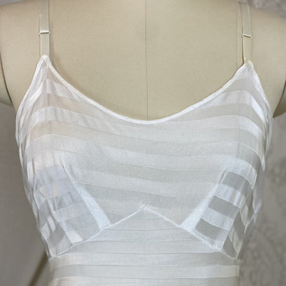 Vintage 1940's Teddy Chemise | Silky White Rayon Knit with Satin Stripes | Size M, LG | Stryps by Van Raalte - Daggers & Dames