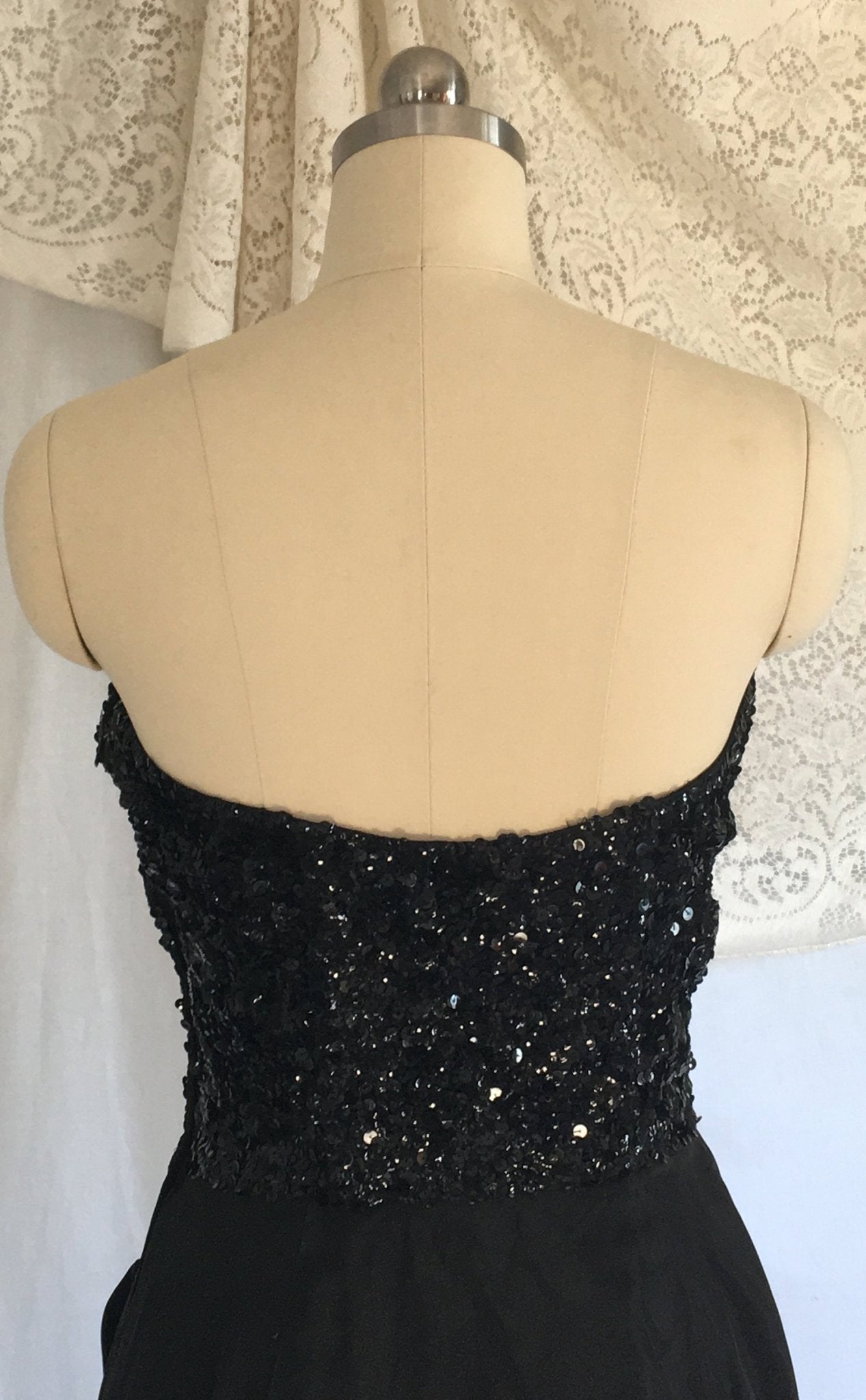 Vintage 1940s's Dress | Black Sequined Bodice &Taffeta | Strapless Evening Gown | Prom Dress | Jack Herzog | Size XS - Daggers & Dames