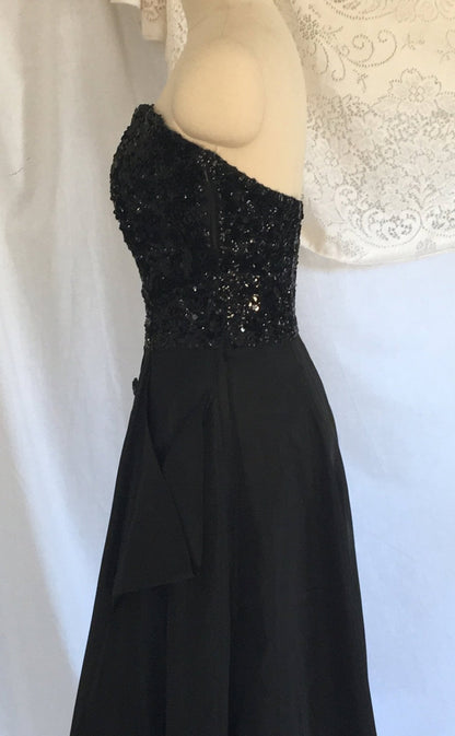 Vintage 1940s's Dress | Black Sequined Bodice &Taffeta | Strapless Evening Gown | Prom Dress | Jack Herzog | Size XS - Daggers & Dames