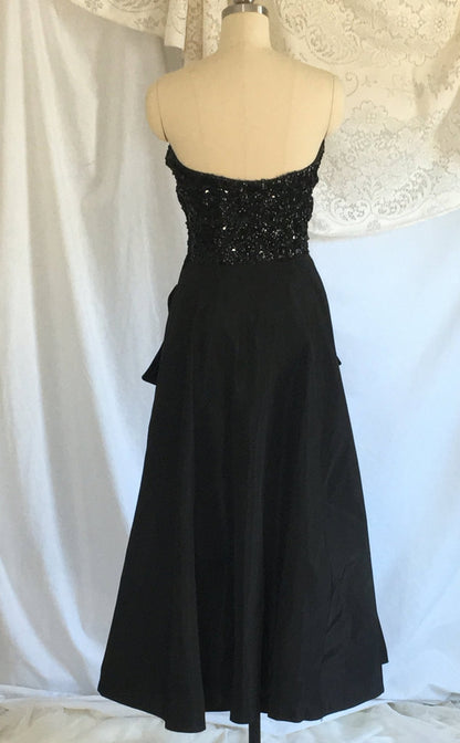 Vintage 1940s's Dress | Black Sequined Bodice &Taffeta | Strapless Evening Gown | Prom Dress | Jack Herzog | Size XS - Daggers & Dames